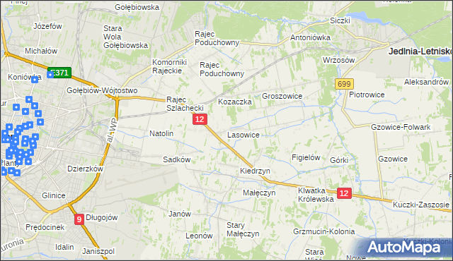 mapa Lasowice gmina Jedlnia-Letnisko, Lasowice gmina Jedlnia-Letnisko na mapie Targeo