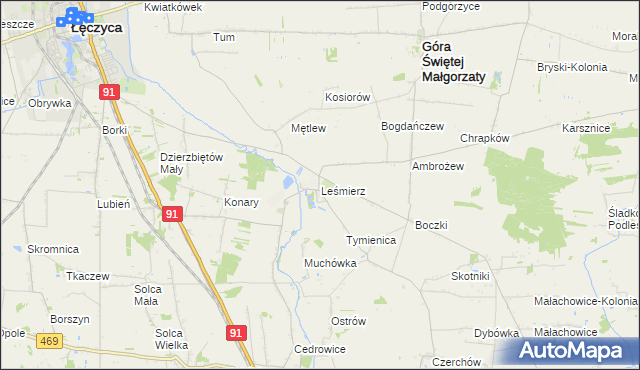 mapa Leśmierz, Leśmierz na mapie Targeo