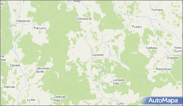 mapa Lipowiec gmina Szczytno, Lipowiec gmina Szczytno na mapie Targeo