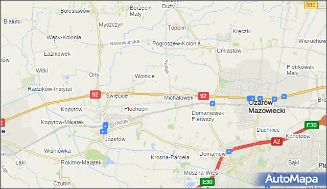 mapa Michałówek gmina Ożarów Mazowiecki, Michałówek gmina Ożarów Mazowiecki na mapie Targeo