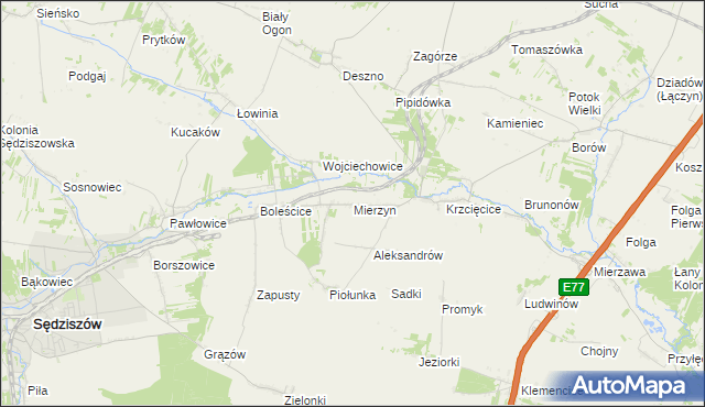 mapa Mierzyn gmina Sędziszów, Mierzyn gmina Sędziszów na mapie Targeo