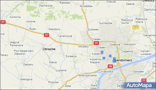 mapa Milczany gmina Samborzec, Milczany gmina Samborzec na mapie Targeo