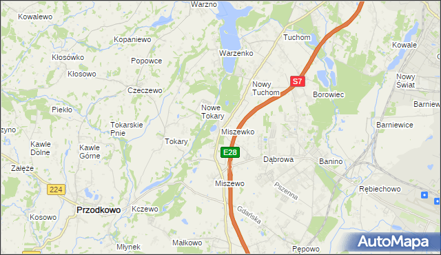 mapa Miszewko gmina Żukowo, Miszewko gmina Żukowo na mapie Targeo