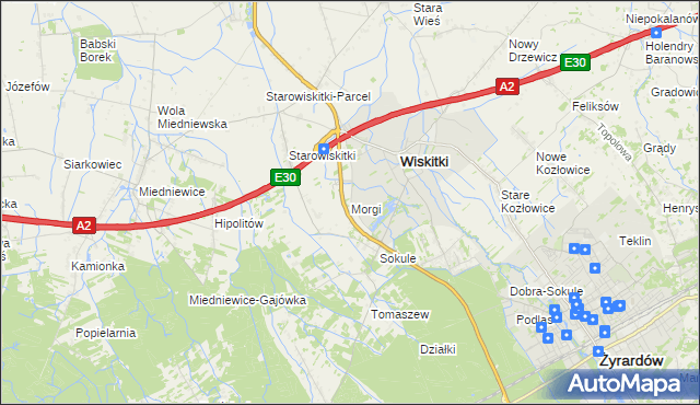 mapa Morgi gmina Wiskitki, Morgi gmina Wiskitki na mapie Targeo