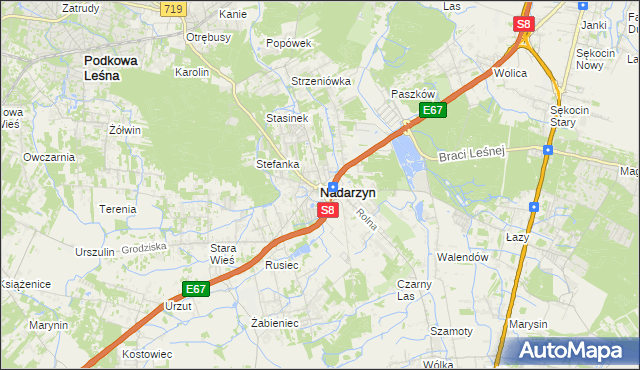 mapa Nadarzyn powiat pruszkowski, Nadarzyn powiat pruszkowski na mapie Targeo