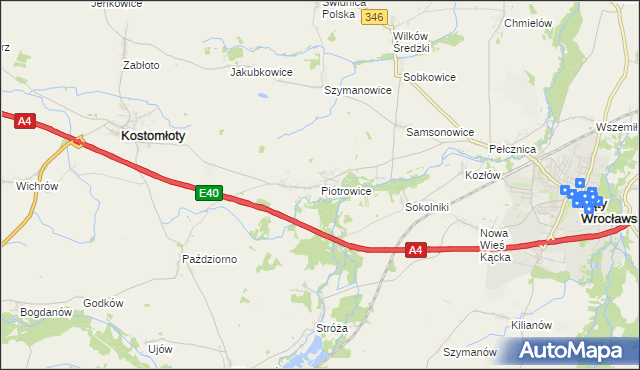 mapa Piotrowice gmina Kostomłoty, Piotrowice gmina Kostomłoty na mapie Targeo