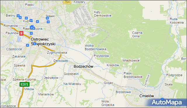 mapa Przyborów gmina Bodzechów, Przyborów gmina Bodzechów na mapie Targeo