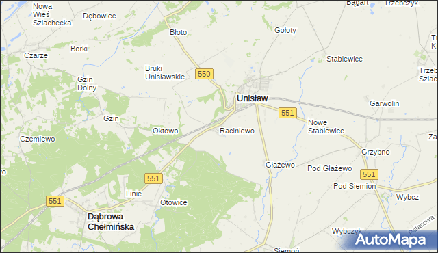 mapa Raciniewo gmina Unisław, Raciniewo gmina Unisław na mapie Targeo