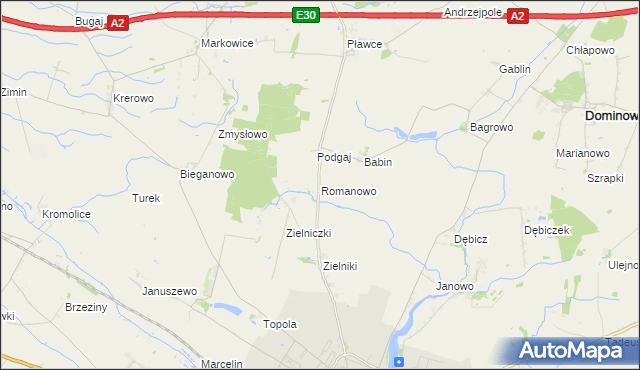 mapa Romanowo gmina Środa Wielkopolska, Romanowo gmina Środa Wielkopolska na mapie Targeo