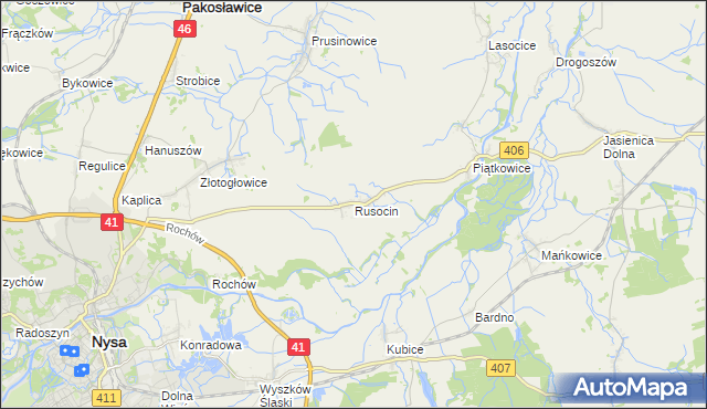 mapa Rusocin gmina Nysa, Rusocin gmina Nysa na mapie Targeo