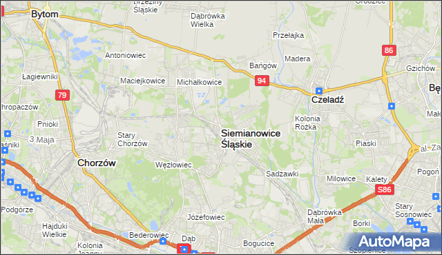 mapa Siemianowice Śląskie, Siemianowice Śląskie na mapie Targeo