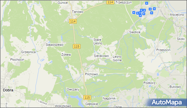 mapa Sierakowo gmina Police, Sierakowo gmina Police na mapie Targeo