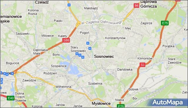 mapa Sosnowca, Sosnowiec na mapie Targeo