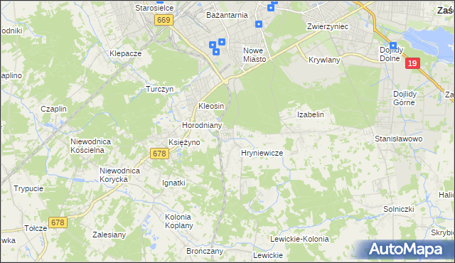 mapa Śródlesie gmina Juchnowiec Kościelny, Śródlesie gmina Juchnowiec Kościelny na mapie Targeo