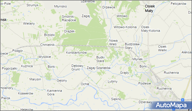mapa Stare Budki gmina Osiek Mały, Stare Budki gmina Osiek Mały na mapie Targeo