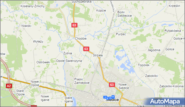 mapa Strzała gmina Siedlce, Strzała gmina Siedlce na mapie Targeo