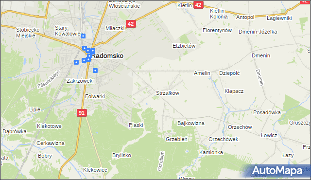 mapa Strzałków gmina Radomsko, Strzałków gmina Radomsko na mapie Targeo