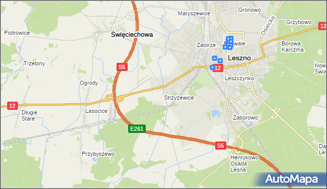 mapa Strzyżewice gmina Święciechowa, Strzyżewice gmina Święciechowa na mapie Targeo