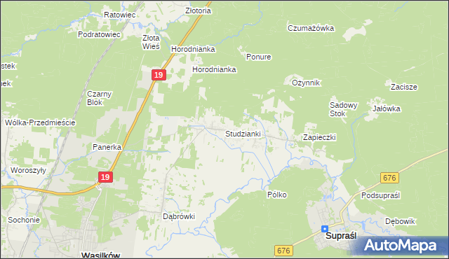 mapa Studzianki gmina Wasilków, Studzianki gmina Wasilków na mapie Targeo