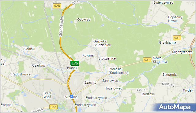 mapa Studzienice gmina Pszczyna, Studzienice gmina Pszczyna na mapie Targeo