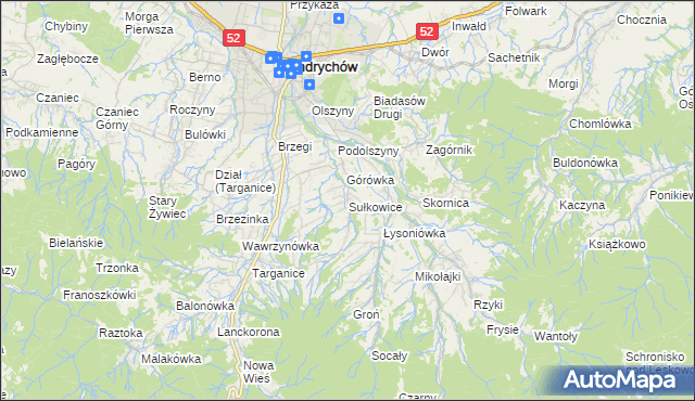 mapa Sułkowice gmina Andrychów, Sułkowice gmina Andrychów na mapie Targeo