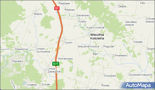 mapa Wieczfnia-Kolonia, Wieczfnia-Kolonia na mapie Targeo