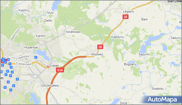 mapa Wójtowo gmina Barczewo, Wójtowo gmina Barczewo na mapie Targeo