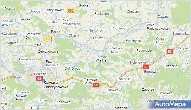 mapa Zarzyce Wielkie, Zarzyce Wielkie na mapie Targeo