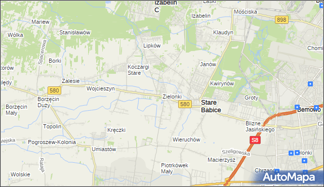 mapa Zielonki gmina Stare Babice, Zielonki gmina Stare Babice na mapie Targeo