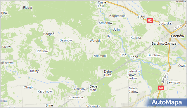 mapa Adampol gmina Jadów, Adampol gmina Jadów na mapie Targeo