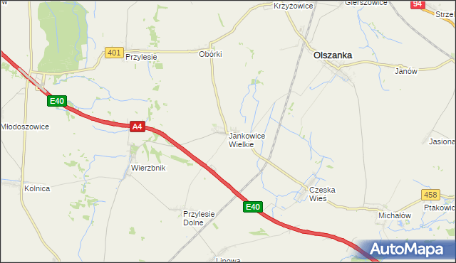 mapa Jankowice Wielkie, Jankowice Wielkie na mapie Targeo