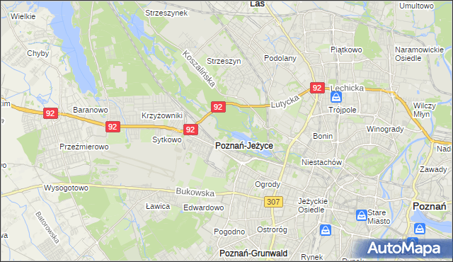 mapa Jeżyce gmina Poznań, Jeżyce gmina Poznań na mapie Targeo