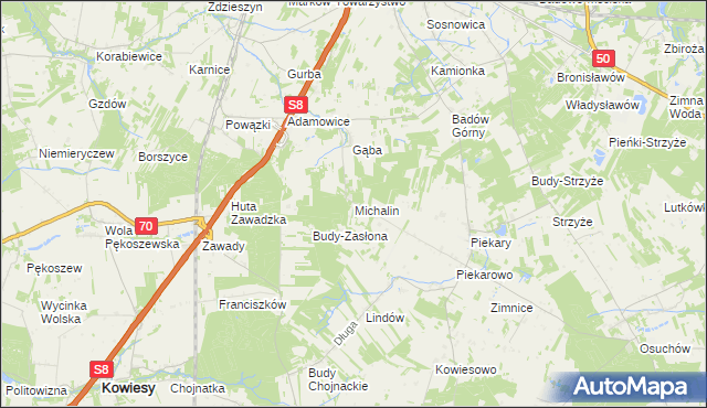 mapa Michalin gmina Mszczonów, Michalin gmina Mszczonów na mapie Targeo