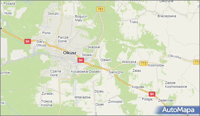 mapa Olewin gmina Olkusz, Olewin gmina Olkusz na mapie Targeo