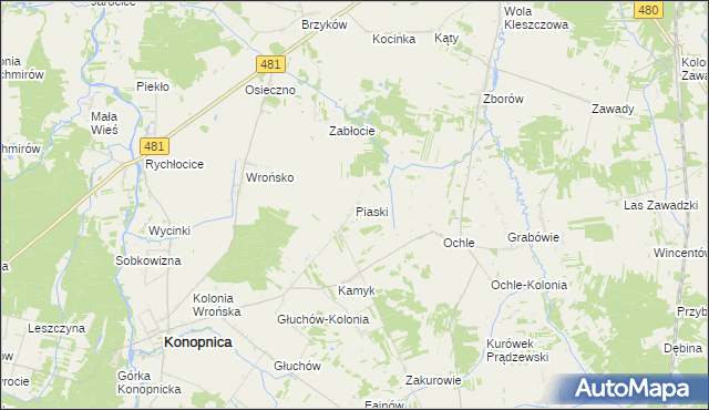 mapa Piaski gmina Konopnica, Piaski gmina Konopnica na mapie Targeo