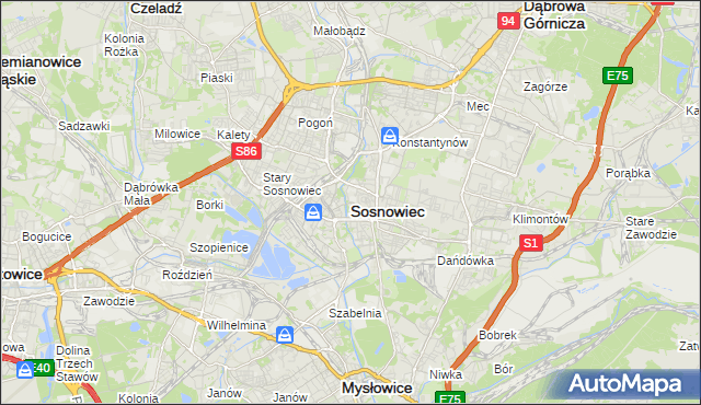mapa Sosnowca, Sosnowiec na mapie Targeo