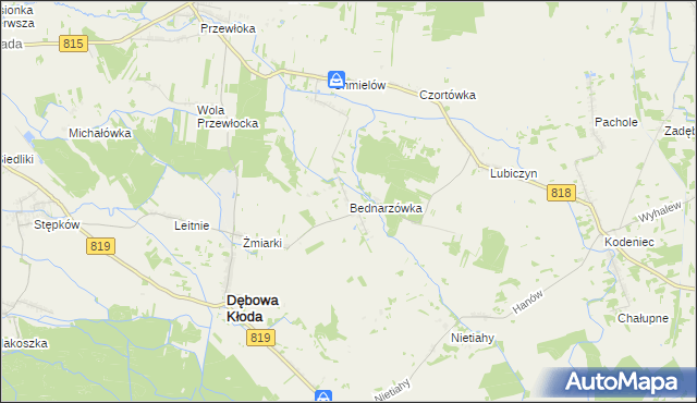 mapa Bednarzówka gmina Dębowa Kłoda, Bednarzówka gmina Dębowa Kłoda na mapie Targeo