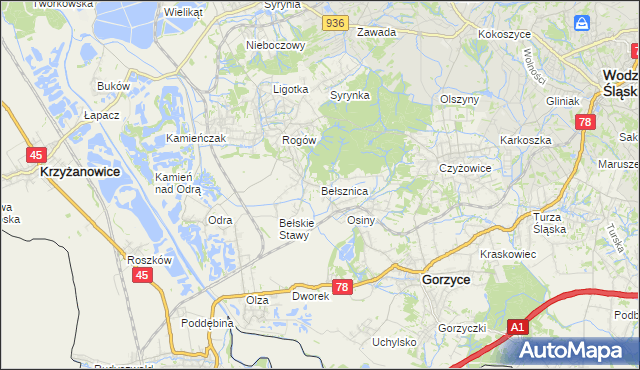 mapa Bełsznica, Bełsznica na mapie Targeo