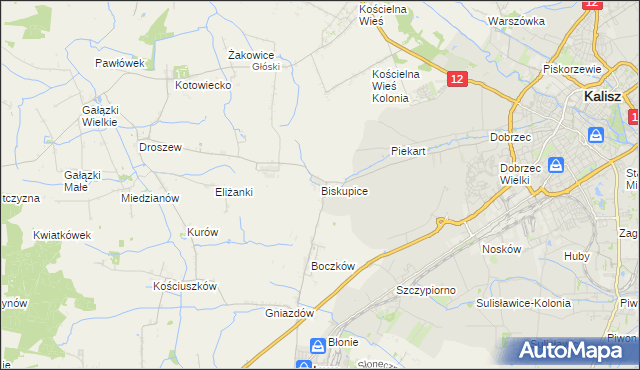 mapa Biskupice gmina Nowe Skalmierzyce, Biskupice gmina Nowe Skalmierzyce na mapie Targeo