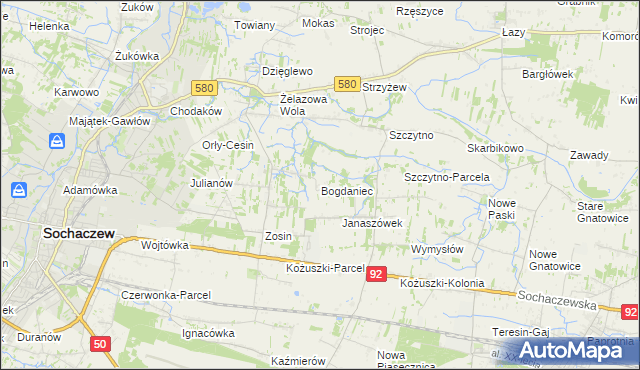 mapa Bogdaniec gmina Sochaczew, Bogdaniec gmina Sochaczew na mapie Targeo