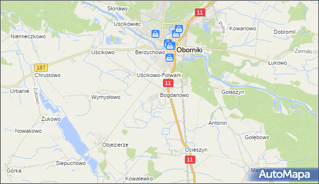 mapa Bogdanowo gmina Oborniki, Bogdanowo gmina Oborniki na mapie Targeo