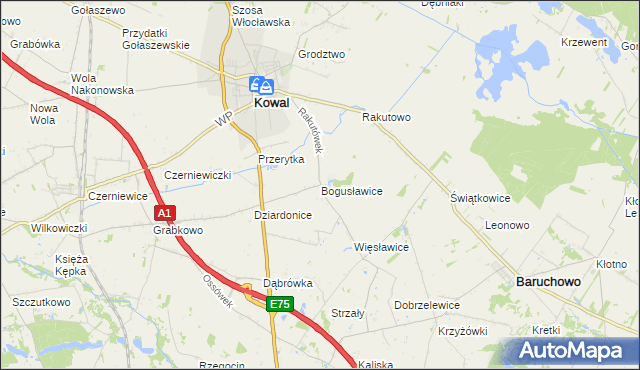 mapa Bogusławice gmina Kowal, Bogusławice gmina Kowal na mapie Targeo