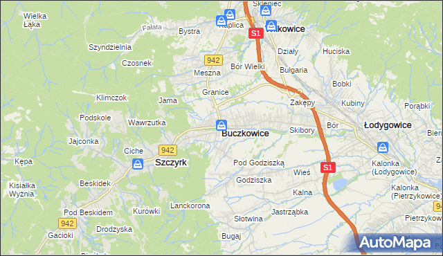 mapa Buczkowice, Buczkowice na mapie Targeo