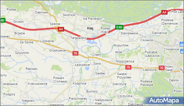 mapa Chełm gmina Bochnia, Chełm gmina Bochnia na mapie Targeo