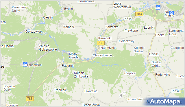 mapa Chrząstowice gmina Wolbrom, Chrząstowice gmina Wolbrom na mapie Targeo