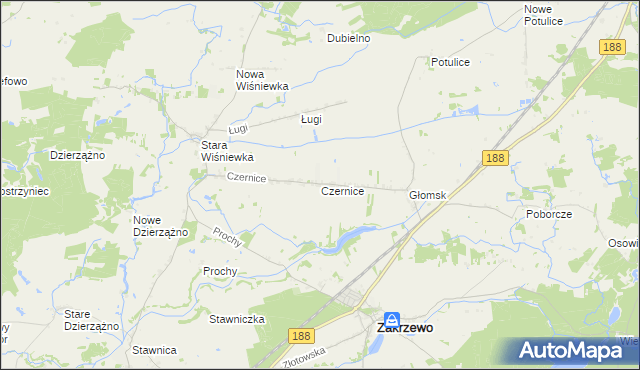 mapa Czernice gmina Zakrzewo, Czernice gmina Zakrzewo na mapie Targeo