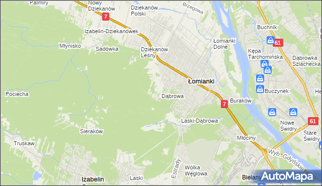 mapa Dąbrowa gmina Łomianki, Dąbrowa gmina Łomianki na mapie Targeo