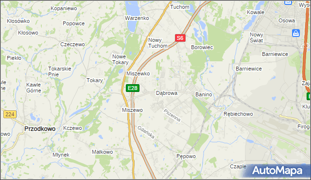 mapa Dąbrowa gmina Żukowo, Dąbrowa gmina Żukowo na mapie Targeo