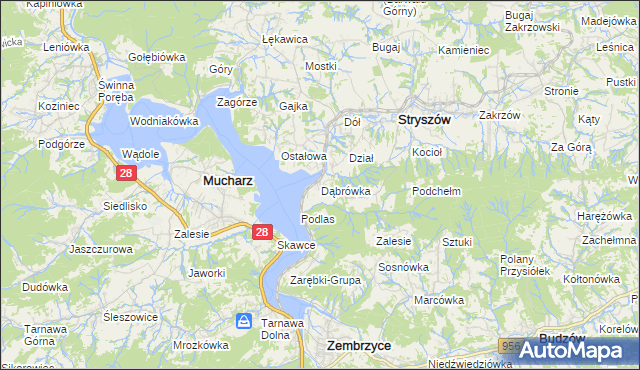 mapa Dąbrówka gmina Stryszów, Dąbrówka gmina Stryszów na mapie Targeo