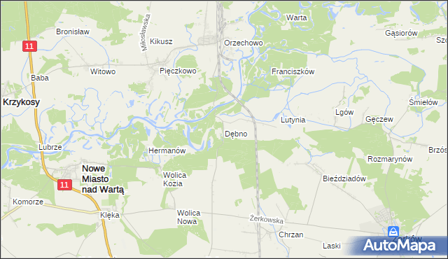 mapa Dębno gmina Nowe Miasto nad Wartą, Dębno gmina Nowe Miasto nad Wartą na mapie Targeo